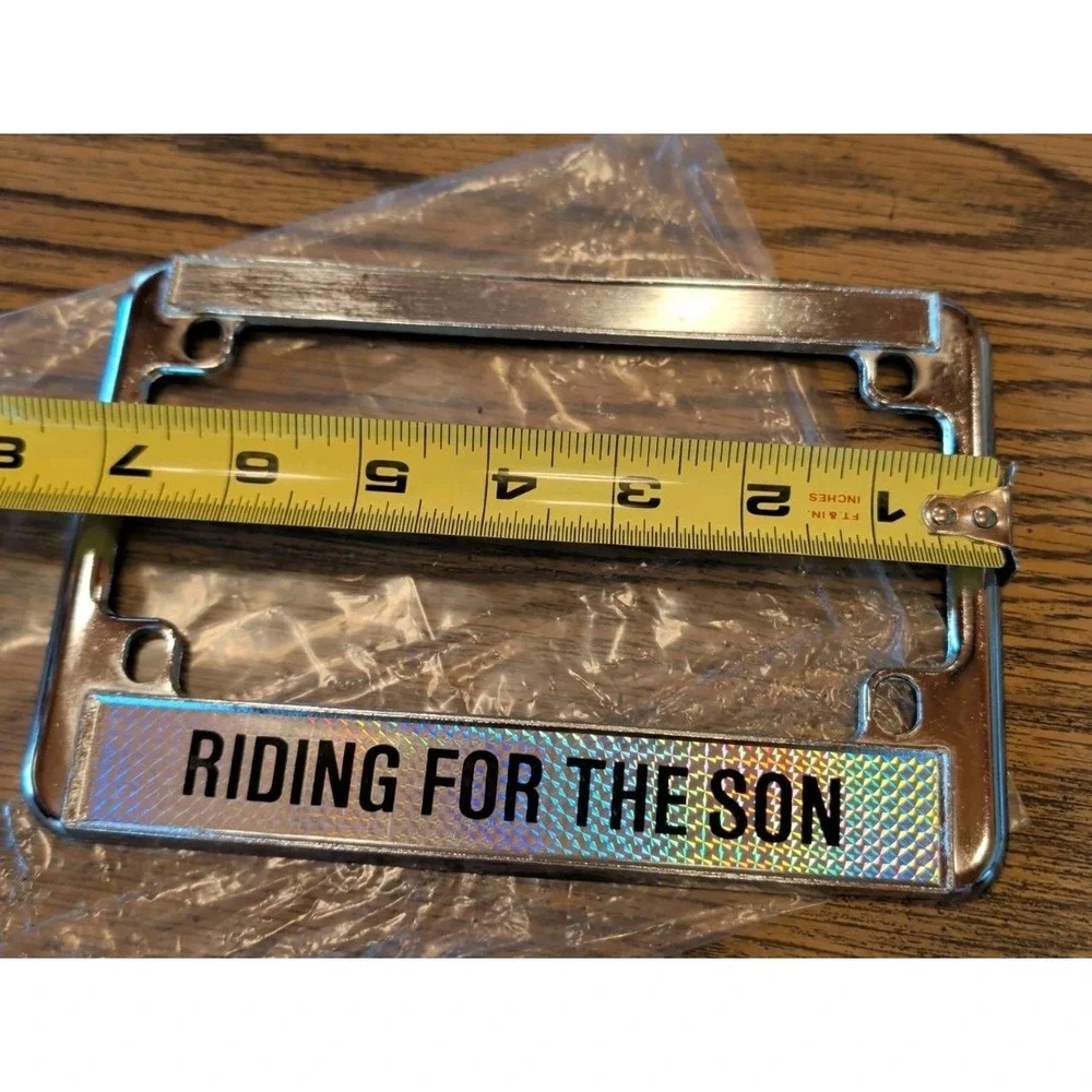 Riding For The Son - Metal Motorcycle License Plate Frame Chrome Tag Cover